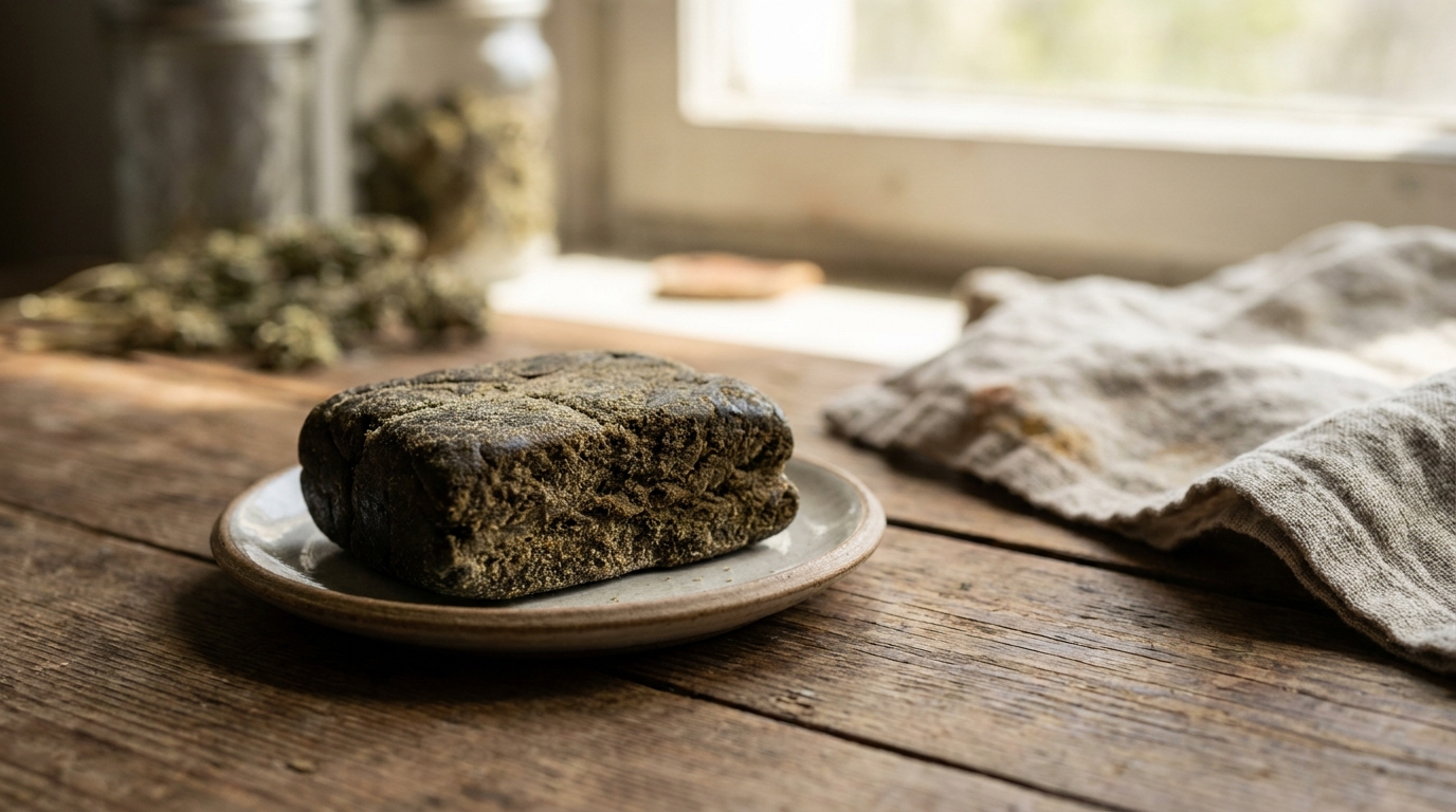 Primer plano de una placa de piatella hash de CBD