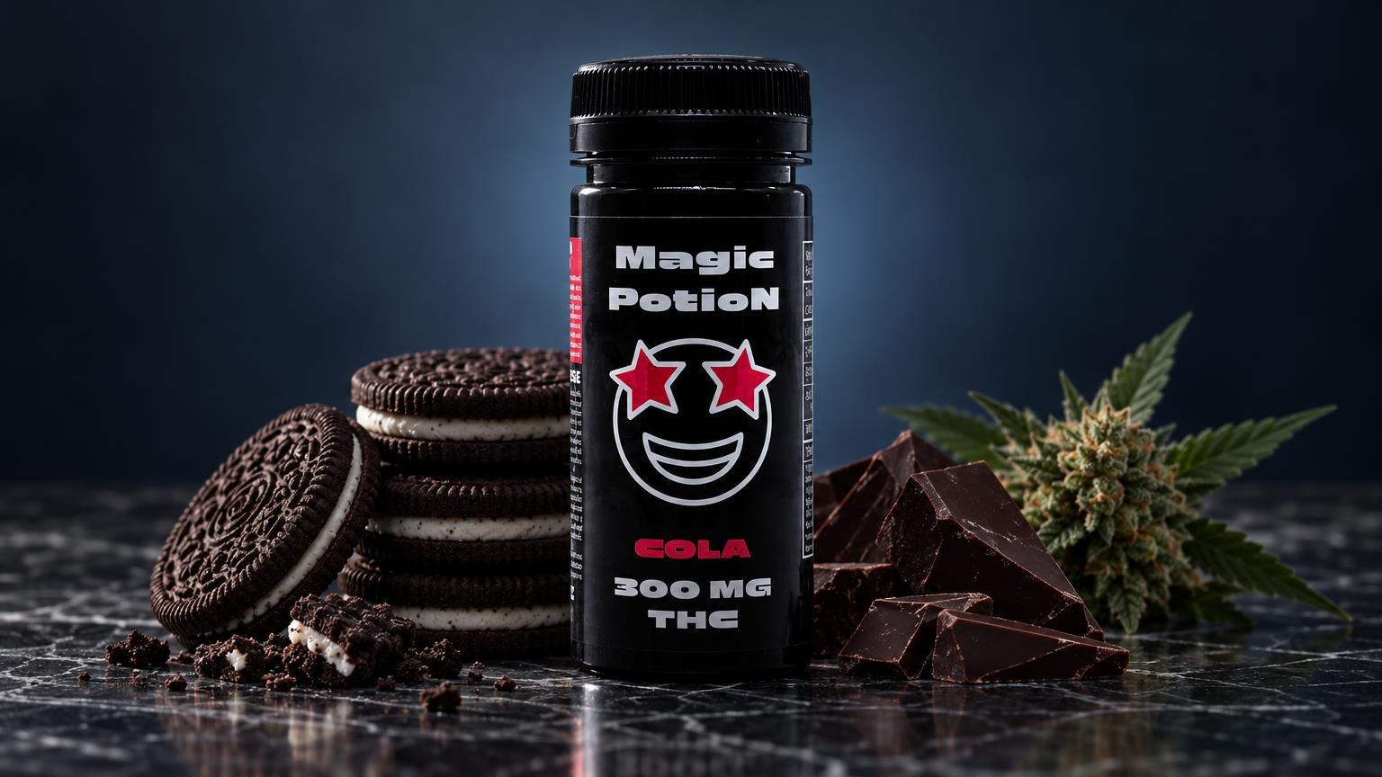 Cookies cream: comestible Jarabe de THC – Magic Potion en una composición de estudio